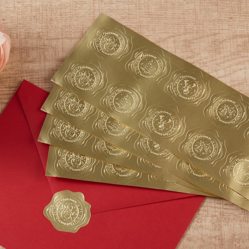 Homtable 300 Pieces Embossed Gold Foil Stickers Gold Stickers for Envelopes, Wedding Invitations, Christmas Greeting Cards Envelopes (Gold Christmas) - Image 4
